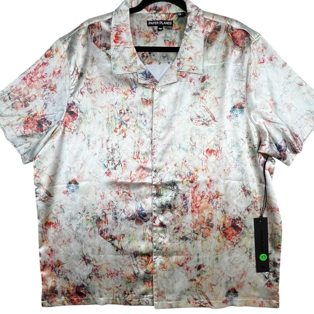 Paper Planes Men 2XL Satin Matching Set Shirt Shorts Streetwear‎ Co-Ord Festival